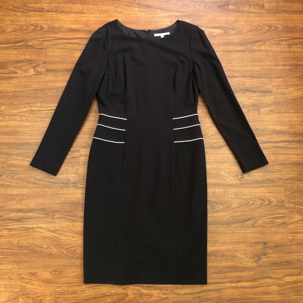 ANTONIO MELANI Black Long Sleeve Sheath Dress with White Trim